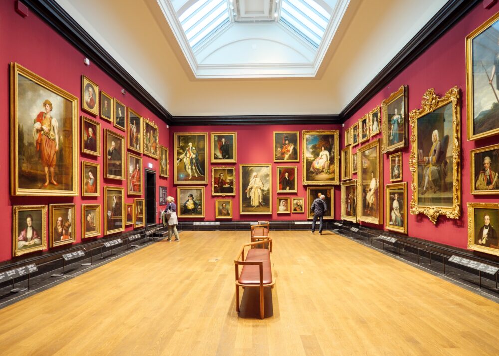 Image of classic historical paintings on display inside the National Portrait Gallery