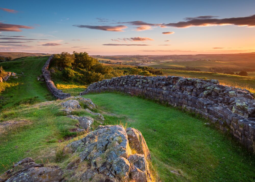 Image of Hadrian's Wall near sunset at Walltown
