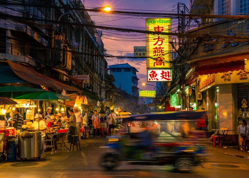 Street Food in Yaowarat Road at night Time.one of Popular destinations for tourists in Bangkok, Thailand