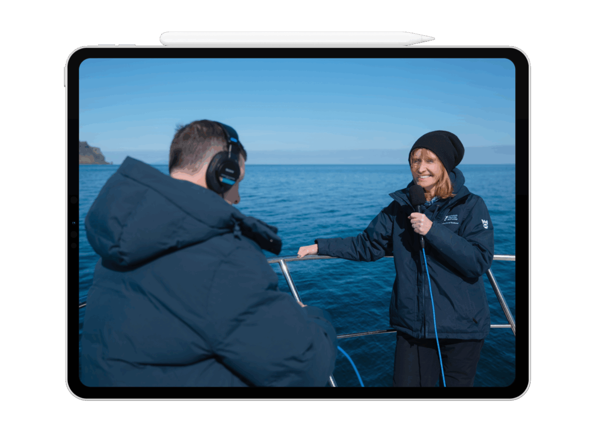 Behind the scenes image showing recording happening at the isle of Canna.