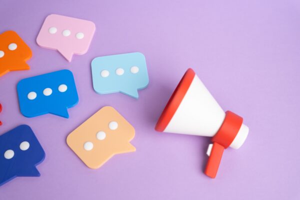 Megaphone with speech bubbles